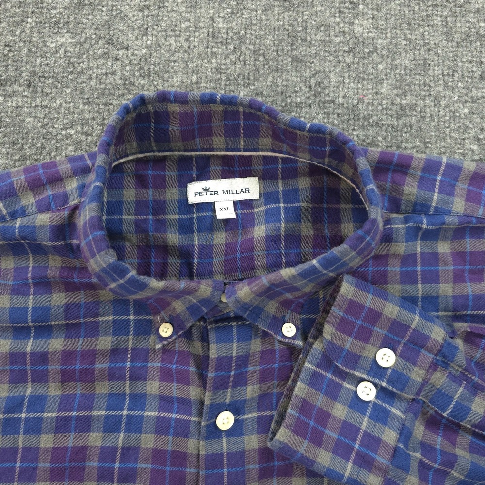 Peter Millar Shirt Mens XXL Blue Plaid Ledson Autumn Soft Performance Golf‎ Prep